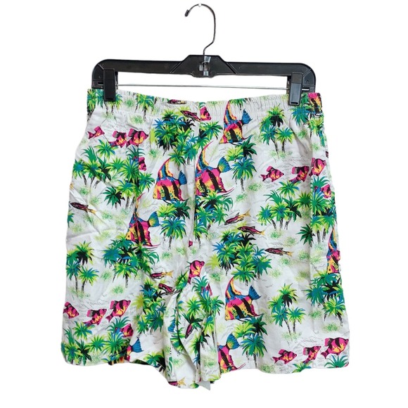 Large Vintage South Breeze 80s Tropical Cotton Shorts Palm Tree Fish Print Beach - Picture 1 of 8